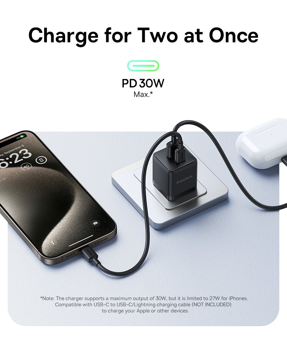Sạc nhanh hiệu Baseus Palm C+U 30W US - Trải nghiệm sức mạnh sạc nhanh vượt trội trong một thiết kế tối giản với <strong>Baseus Palm C+U 30W US</strong>. Đây là giải pháp năng lượng "tất cả trong một", với công suất 30W mạnh mẽ có khả năng sạc nhanh cho cả MacBook Air, iPad Pro và điện thoại. Trang bị 2 cổng USB-C (PD 30W) và USB-A (QC 18W), củ sạc này đáp ứng mọi nhu cầu sạc của bạn. Kích thước siêu nhỏ gọn chỉ nằm trong lòng bàn tay, lý tưởng cho việc di chuyển. Tích hợp công nghệ SuperSi và các tính năng bảo vệ an toàn, <strong>Baseus Palm C+U 30W US</strong> là sự nâng cấp hoàn hảo cho mọi tín đồ công nghệ.