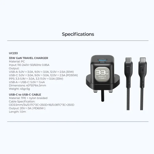 Combo Cốc - Cáp Sạc Nhanh HAVIT UC233, Sạc Nhanh PD 30W + USB-A 30W, Cáp C-C PD 60W - BH 12 Tháng - Hình ảnh 6