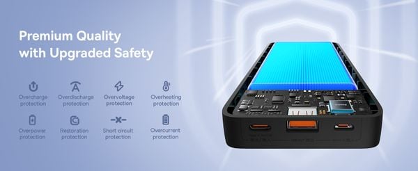Sạc dự phòng hiệu Baseus Airpow Fast Charge 20000mAh 20W - Nói lời tạm biệt với nỗi lo hết pin cùng sạc dự phòng <strong>Baseus Airpow</strong> 20000mAh 20W. Với dung lượng cực lớn 20000mAh, sản phẩm cung cấp năng lượng dồi dào cho nhiều ngày sử dụng, có thể sạc đầy iPhone 14 khoảng 4 lần. Công nghệ sạc nhanh Power Delivery (PD) 20W chuyên dụng cho iPhone, giúp nạp 50% pin chỉ trong 30 phút. Pin dự phòng được trang bị 3 cổng sạc ra (2 USB-A, 1 USB-C), cho phép bạn nạp năng lượng cho 3 thiết bị cùng lúc. Màn hình LED trực quan hiển thị chính xác phần trăm pin còn lại. Tích hợp chip bảo vệ thông minh đa tầng, <strong>Baseus Airpow</strong> là nguồn năng lượng di động mạnh mẽ, an toàn và đáng tin cậy cho mọi hành trình của bạn.