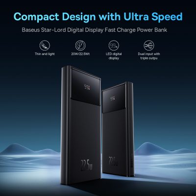 Sạc dự phòng hiệu Baseus Star-Lord Digital Display Fast Charge 10000mAh 22.5W - Đừng để điện thoại hết pin làm gián đoạn cuộc sống của bạn! Pin sạc dự phòng <strong>Baseus Star-Lord Digital Display Fast Charge 10000mAh 22.5W</strong> chính là vị cứu tinh năng lượng mà bạn cần. Với công suất sạc nhanh lên đến 22.5W, sản phẩm hỗ trợ đa giao thức từ Huawei SCP, QC 3.0 đến PD 20W, giúp sạc đầy 60% pin cho iPhone chỉ trong 30 phút. Dung lượng 10000mAh nhỏ gọn, lý tưởng để mang theo hàng ngày, cung cấp khoảng 2 lần sạc cho hầu hết các dòng smartphone. Màn hình LED kỹ thuật số hiển thị chính xác % pin còn lại, giúp bạn luôn chủ động. Sạc đồng thời 3 thiết bị với 3 cổng ra tiện lợi. <strong>Baseus Star-Lord Digital Display Fast Charge 10000mAh 22.5W</strong> là người bạn đồng hành năng lượng không thể thiếu.