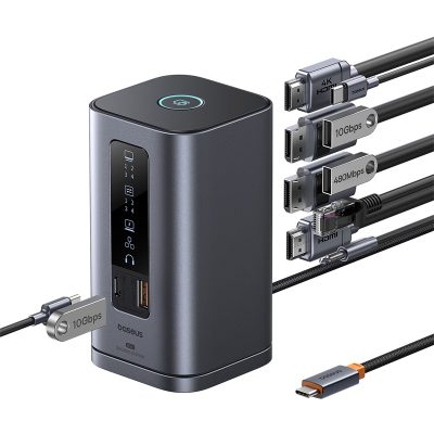 Thiết bị mở rộng hiệu Baseus Spacemate Series 11-in-1 (WIN) - Biến chiếc laptop Windows của bạn thành một trạm làm việc đa năng tối thượng với <strong>Baseus Spacemate Series 11-in-1</strong>. Đây là giải pháp kết nối toàn diện, mở rộng một cổng Type-C thành 11 cổng chức năng mạnh mẽ: 2 cổng HDMI 4K xuất 2 màn hình mở rộng độc lập, 3 cổng USB 3.2 Gen 2 truyền dữ liệu 10Gbps siêu tốc, mạng LAN Gigabit, đầu đọc thẻ SD/TF, jack 3.5mm và sạc PD 100W. Với thiết kế đứng dọc độc đáo, sản phẩm giúp tiết kiệm không gian bàn làm việc và tản nhiệt hiệu quả. Hãy giải phóng tiềm năng của laptop và tối ưu hóa không gian làm việc của bạn với <strong>Baseus Spacemate Series 11-in-1</strong>.