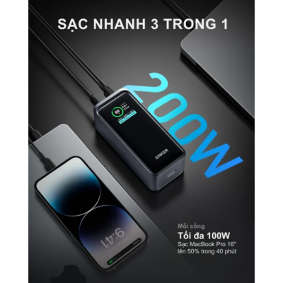Pin Sạc Dự Phòng Anker A1336 - Pin Sạc Dự Phòng Anker Prime 735 PowerCore 20.000mAh 200W A1336 Màn Hình LED - Pin Sạc Dự Phòng Anker Prime 735 PowerCore A1336 dung lượng 20.000mAh, công suất 200W, tích hợp 2 cổng USB-C và 1 cổng USB-A, sạc nhanh cho MacBook, iPhone, Samsung. Công nghệ Power Delivery 3.1 và màn hình LED thông minh hiển thị thông tin sạc. A1336 nhỏ gọn, lý tưởng cho du lịch và công việc.