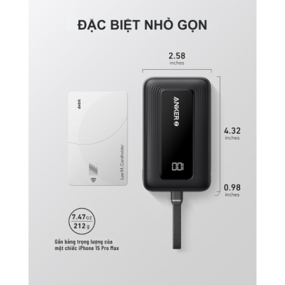 Pin Sạc Dự Phòng Anker A1688 - Anker Zolo 10.000mAh 30W A1688 Tích Hợp Cáp USB-C - <strong>Pin Sạc Dự Phòng Anker Zolo A1688</strong> dung lượng 10.000mAh, sạc nhanh 30W qua cáp USB-C tích hợp, cổng USB-C và USB-A. Sạc iPhone 15 đến 57% trong 30 phút. <strong>A1688</strong> nhỏ gọn, bền bỉ, màn hình LED hiển thị dung lượng, lý tưởng cho di chuyển.