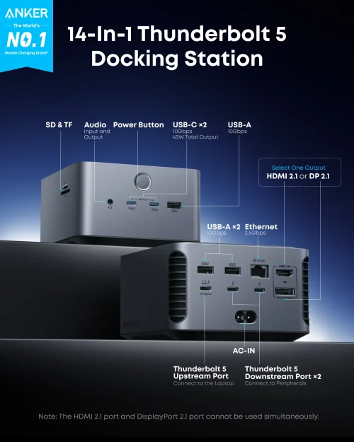 Trạm Chuyển Đổi Anker Prime Thunderbolt 5 Docking Station 14in1 - Kết Nối Tối Thượng, 8K Sắc Nét, Sạc 140W - Hình ảnh 6