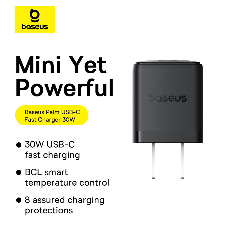 Củ sạc nhanh hiệu Baseus Palm 1C 30W US - Đừng để kích thước đánh lừa bạn! Củ sạc <strong>Baseus Palm 1C 30W US</strong> là một "gã khổng lồ" năng lượng trong một thân hình tí hon. Tích hợp công nghệ SuperSi tiên tiến, sản phẩm mang đến công suất 30W mạnh mẽ, có khả năng sạc nhanh cho cả MacBook Air, iPad Pro và hỗ trợ sạc siêu nhanh cho Samsung. Với kích thước chỉ nằm gọn trong lòng bàn tay, đây là người bạn đồng hành lý tưởng cho những chuyến đi, giúp tiết kiệm không gian mà không hy sinh hiệu suất. An toàn, mạnh mẽ và siêu di động, <strong>Baseus Palm 1C 30W US</strong> là giải pháp sạc tối giản cho mọi tín đồ công nghệ.
