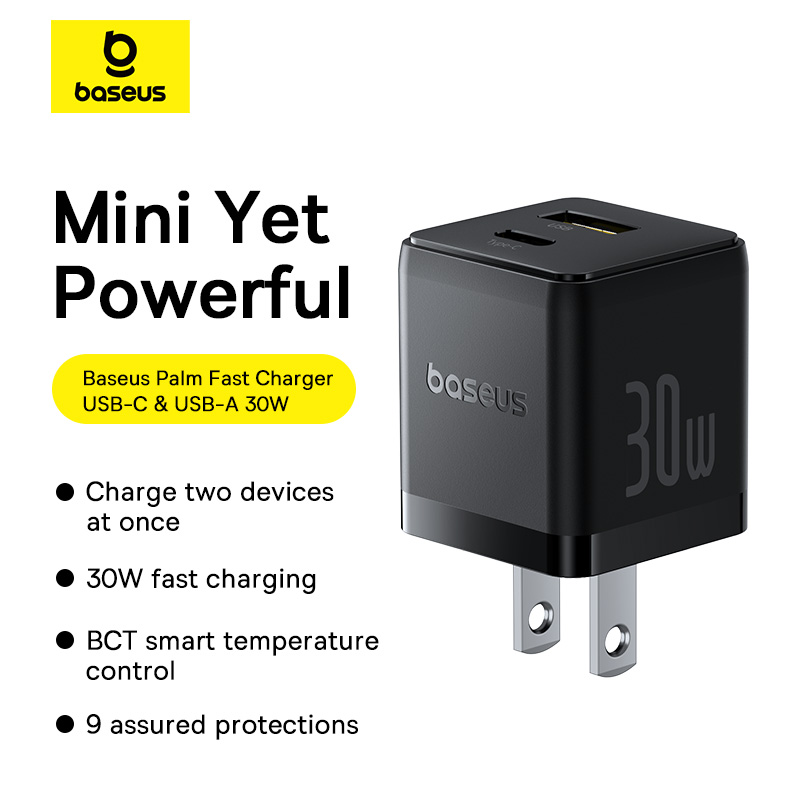 Sạc nhanh hiệu Baseus Palm C+U 30W US - Trải nghiệm sức mạnh sạc nhanh vượt trội trong một thiết kế tối giản với <strong>Baseus Palm C+U 30W US</strong>. Đây là giải pháp năng lượng "tất cả trong một", với công suất 30W mạnh mẽ có khả năng sạc nhanh cho cả MacBook Air, iPad Pro và điện thoại. Trang bị 2 cổng USB-C (PD 30W) và USB-A (QC 18W), củ sạc này đáp ứng mọi nhu cầu sạc của bạn. Kích thước siêu nhỏ gọn chỉ nằm trong lòng bàn tay, lý tưởng cho việc di chuyển. Tích hợp công nghệ SuperSi và các tính năng bảo vệ an toàn, <strong>Baseus Palm C+U 30W US</strong> là sự nâng cấp hoàn hảo cho mọi tín đồ công nghệ.