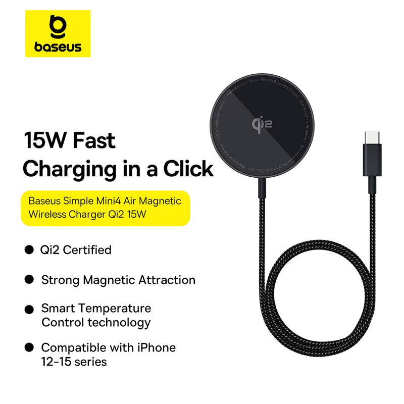 Đế sạc không dây Magnetic hiệu Baseus Simple Mini4 Air Qi2 15W - Tạm biệt tốc độ sạc không dây 7.5W chậm chạp! Đế sạc <strong>Baseus Simple Mini4 Air Qi2 15W</strong> mang đến tương lai của sạc năng lượng. Được chứng nhận chuẩn Qi2 mới nhất, sản phẩm cung cấp công suất sạc không dây 15W thực thụ, nhanh gấp đôi so với các loại sạc MagSafe thông thường. Lực hút từ tính mạnh mẽ đảm bảo căn chỉnh hoàn hảo mỗi lần sạc, giúp tối ưu hiệu suất và giảm sinh nhiệt. Với thiết kế "Simple Mini Air" siêu mỏng từ hợp kim nhôm và kính cường lực, đây không chỉ là một đế sạc mà còn là một vật trang trí công nghệ đầy tinh tế. Hãy nâng cấp trải nghiệm sạc của bạn với <strong>Baseus Simple Mini4 Air Qi2 15W</strong>.