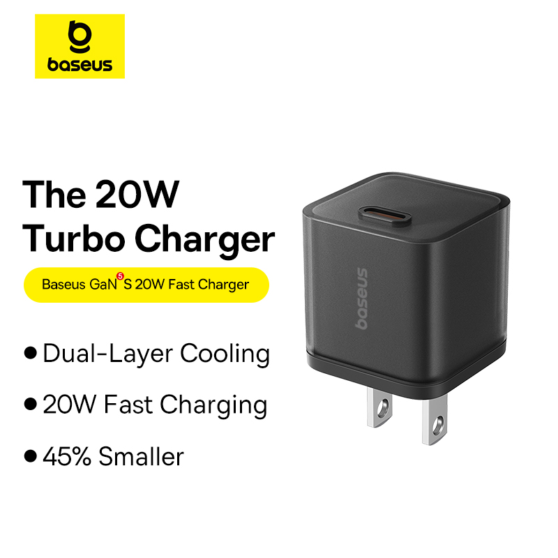 Sạc nhanh hiệu Baseus GaN5S 1C 20W US - Trải nghiệm tốc độ sạc vượt trội trong một thiết kế nhỏ gọn đến không ngờ với củ sạc <strong>Baseus GaN5S 1C 20W US</strong>. Tích hợp công nghệ GaN5S tiên tiến nhất, củ sạc này mang đến công suất Power Delivery 20W mạnh mẽ, có khả năng sạc đầy 60% pin cho iPhone chỉ trong 30 phút. Với kích thước chỉ tương đương một đồng xu, sản phẩm là người bạn đồng hành lý tưởng cho những chuyến đi, giúp tiết kiệm không gian mà không hy sinh hiệu suất. Tích hợp chip thông minh bảo vệ an toàn cho thiết bị, <strong>Baseus GaN5S 1C 20W US</strong> là sự nâng cấp hoàn hảo để thay thế cho củ sạc 5W cũ kỹ, mang lại trải nghiệm sạc nhanh chóng và an toàn.