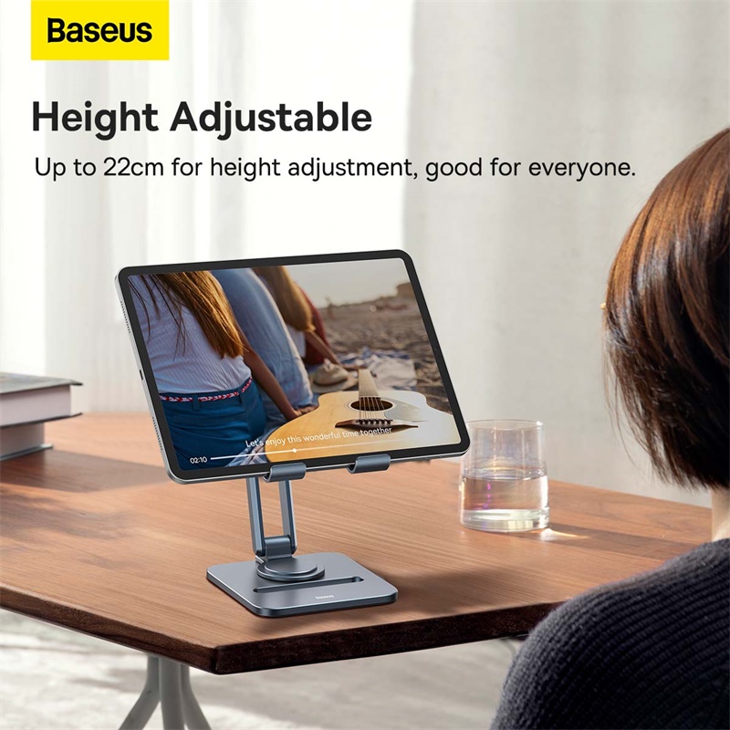 Giá đỡ Tablet hiệu Baseus Desktop Biaxial Foldable Metal (Rotatable Version) - Xoay 360°, Trục Kép, Gấp Gọn, Chống Mỏi Cổ - Nâng tầm trải nghiệm tablet của bạn với giá đỡ đa năng <strong>Baseus Desktop Biaxial Foldable Metal (Rotatable Version)</strong>. Đây là giải pháp công thái học tối thượng, kết hợp thiết kế trục kép cho phép tùy chỉnh độ cao, góc nhìn và tính năng xoay 360° độc đáo để dễ dàng chia sẻ màn hình. Được chế tác từ hợp kim nhôm nguyên khối, sản phẩm đảm bảo sự vững chắc tuyệt đối cho mọi dòng tablet. Gập gọn hoàn toàn khi không sử dụng, đây là người bạn đồng hành lý tưởng cho cả bàn làm việc và những chuyến đi. Hãy đầu tư vào sự thoải mái, chuyên nghiệp và linh hoạt với <strong>Baseus Desktop Biaxial Foldable Metal (Rotatable Version)</strong>.