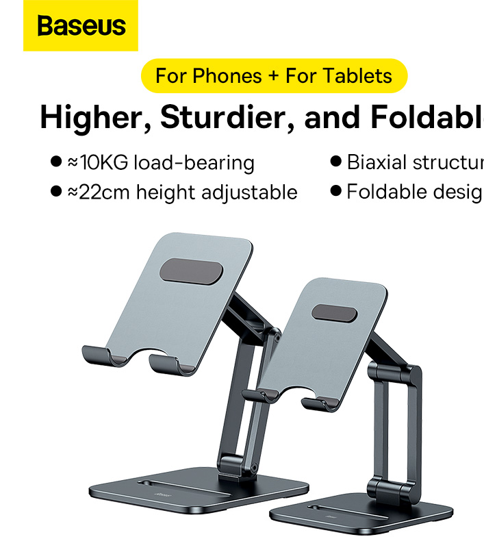Giá Đỡ Điện Thoại/iPad Baseus Desktop Biaxial Foldable Metal Stand - Trục Kép, Gấp Gọn, Hợp Kim Nhôm Chống Mỏi Cổ - Nâng tầm không gian làm việc của bạn và bảo vệ sức khỏe với giá đỡ đa năng <strong>Baseus Desktop Biaxial Foldable Metal Stand</strong>. Được chế tác từ hợp kim nhôm nguyên khối sang trọng, sản phẩm mang lại sự vững chắc tuyệt đối cho cả điện thoại và máy tính bảng. Thiết kế trục kép (biaxial) thông minh cho phép bạn tùy chỉnh vô hạn độ cao và góc nhìn, giúp nâng màn hình ngang tầm mắt, cải thiện tư thế và chống mỏi cổ vai gáy hiệu quả. Khi không sử dụng, giá đỡ có thể gập gọn hoàn toàn, dễ dàng mang theo mọi lúc mọi nơi. Hãy đầu tư vào sự thoải mái và chuyên nghiệp với <strong>Baseus Desktop Biaxial Foldable Metal Stand</strong>.