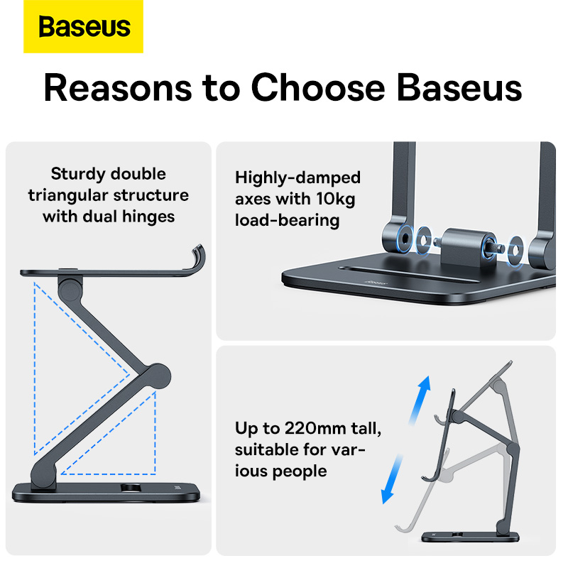 Giá Đỡ Điện Thoại/iPad Baseus Desktop Biaxial Foldable Metal Stand - Trục Kép, Gấp Gọn, Hợp Kim Nhôm Chống Mỏi Cổ - Nâng tầm không gian làm việc của bạn và bảo vệ sức khỏe với giá đỡ đa năng <strong>Baseus Desktop Biaxial Foldable Metal Stand</strong>. Được chế tác từ hợp kim nhôm nguyên khối sang trọng, sản phẩm mang lại sự vững chắc tuyệt đối cho cả điện thoại và máy tính bảng. Thiết kế trục kép (biaxial) thông minh cho phép bạn tùy chỉnh vô hạn độ cao và góc nhìn, giúp nâng màn hình ngang tầm mắt, cải thiện tư thế và chống mỏi cổ vai gáy hiệu quả. Khi không sử dụng, giá đỡ có thể gập gọn hoàn toàn, dễ dàng mang theo mọi lúc mọi nơi. Hãy đầu tư vào sự thoải mái và chuyên nghiệp với <strong>Baseus Desktop Biaxial Foldable Metal Stand</strong>.