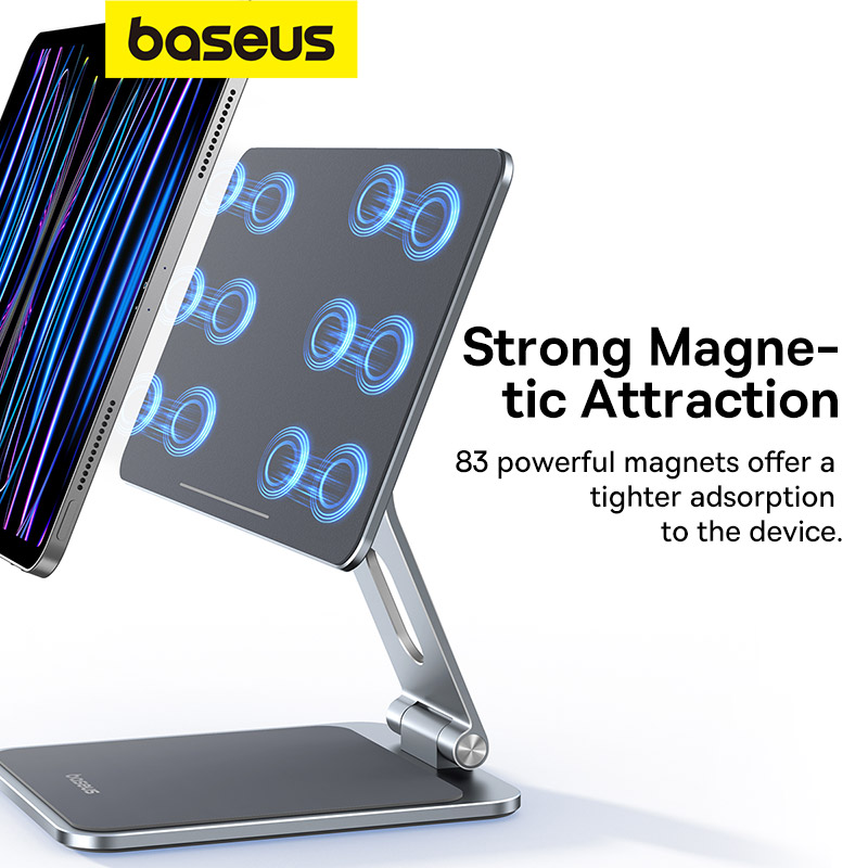 Giá đỡ Tablet hiệu Baseus MagStable Series Magnetic for Pad 12.9'' Space Grey - Nâng tầm trải nghiệm iPad của bạn lên một đẳng cấp hoàn toàn mới với giá đỡ từ tính <strong>Baseus MagStable Series Magnetic</strong>. Được thiết kế dành riêng cho iPad Pro/Air 12.9", sản phẩm biến chiếc tablet của bạn thành một màn hình desktop thanh lịch, chuyên nghiệp. Với lực hút nam châm cực mạnh, chỉ cần một chạm là iPad của bạn đã được giữ chắc chắn. Thân giá đỡ làm từ hợp kim nhôm nguyên khối, cùng khả năng xoay 360° và điều chỉnh góc nghiêng linh hoạt, mang đến tư thế làm việc công thái học hoàn hảo, chống mỏi cổ vai gáy. Hãy giải phóng tiềm năng của iPad và tạo ra một không gian làm việc tối giản, hiện đại với <strong>Baseus MagStable Series Magnetic</strong>.