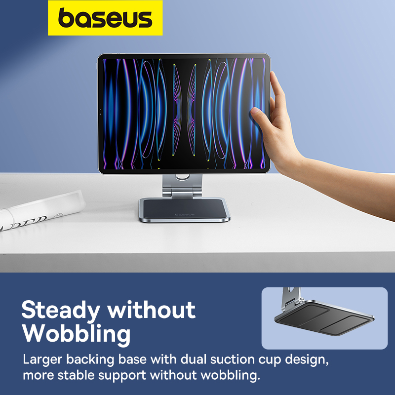 Giá đỡ Tablet hiệu Baseus MagStable Series Magnetic for Pad 12.9'' Space Grey - Nâng tầm trải nghiệm iPad của bạn lên một đẳng cấp hoàn toàn mới với giá đỡ từ tính <strong>Baseus MagStable Series Magnetic</strong>. Được thiết kế dành riêng cho iPad Pro/Air 12.9", sản phẩm biến chiếc tablet của bạn thành một màn hình desktop thanh lịch, chuyên nghiệp. Với lực hút nam châm cực mạnh, chỉ cần một chạm là iPad của bạn đã được giữ chắc chắn. Thân giá đỡ làm từ hợp kim nhôm nguyên khối, cùng khả năng xoay 360° và điều chỉnh góc nghiêng linh hoạt, mang đến tư thế làm việc công thái học hoàn hảo, chống mỏi cổ vai gáy. Hãy giải phóng tiềm năng của iPad và tạo ra một không gian làm việc tối giản, hiện đại với <strong>Baseus MagStable Series Magnetic</strong>.