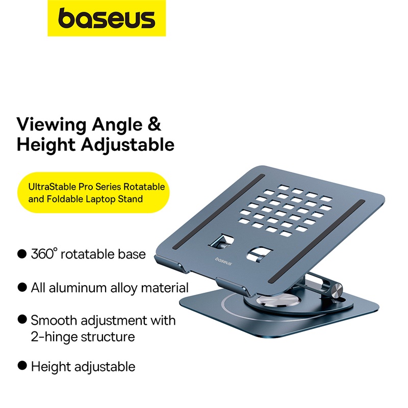 Giá đỡ Laptop hiệu Baseus UltraStable Pro Series Rotatable and Foldable Space Grey - Nâng tầm không gian làm việc của bạn lên một đẳng cấp chuyên nghiệp với giá đỡ laptop <strong>Baseus UltraStable Pro Series</strong>. Được chế tác từ hợp kim nhôm nguyên khối siêu vững chắc, sản phẩm mang lại sự ổn định tuyệt đối cho cả những chiếc laptop nặng nhất. Tận hưởng sự linh hoạt tối đa với tính năng xoay 360° độc đáo, dễ dàng chia sẻ màn hình và tùy chỉnh góc nhìn. Thiết kế công thái học giúp nâng cao màn hình ngang tầm mắt, cải thiện tư thế và chống mỏi cổ vai gáy hiệu quả. Khi không sử dụng, giá đỡ có thể gập gọn hoàn toàn, tiện lợi mang theo mọi lúc mọi nơi. Hãy đầu tư cho sức khỏe và hiệu suất làm việc với <strong>Baseus UltraStable Pro Series</strong>.