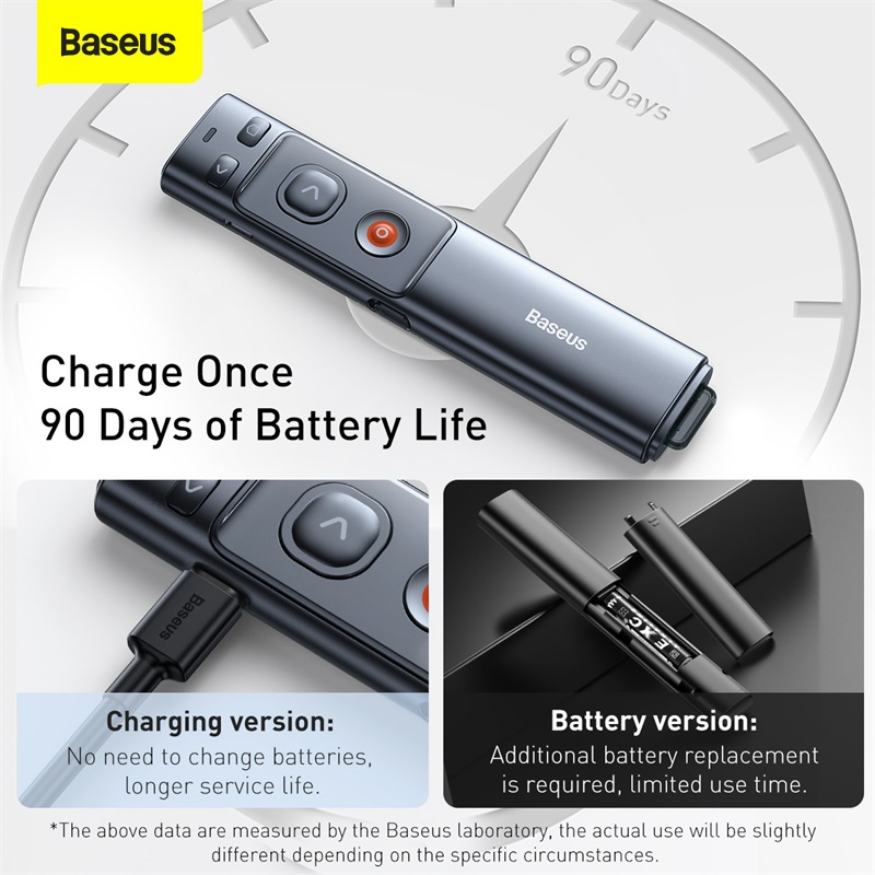Bút Trình Chiếu Baseus Orange Dot Wireless Presenter (Green Laser) - Định nghĩa lại sự chuyên nghiệp với bút trình chiếu cao cấp <strong>Baseus Orange Dot Wireless Presenter (Green Laser)</strong>. Đây là công cụ tối thượng cho mọi diễn giả, nổi bật với tia laser xanh mạnh mẽ, sáng hơn gấp nhiều lần so với laser đỏ, hiển thị rõ nét trên mọi màn hình LCD/LED, ngay cả trong phòng họp sáng đèn. Kế thừa thiết kế Red Dot từng đoạt giải, sản phẩm mang đến vẻ ngoài sang trọng và trải nghiệm điều khiển hoàn hảo trong phạm vi 100m. Pin sạc Type-C cho thời gian sử dụng đến 90 ngày và đầu nhận USB hít nam châm thông minh. Hãy tự tin làm chủ mọi sân khấu và thu hút mọi ánh nhìn với <strong>Baseus Orange Dot Wireless Presenter (Green Laser)</strong>.