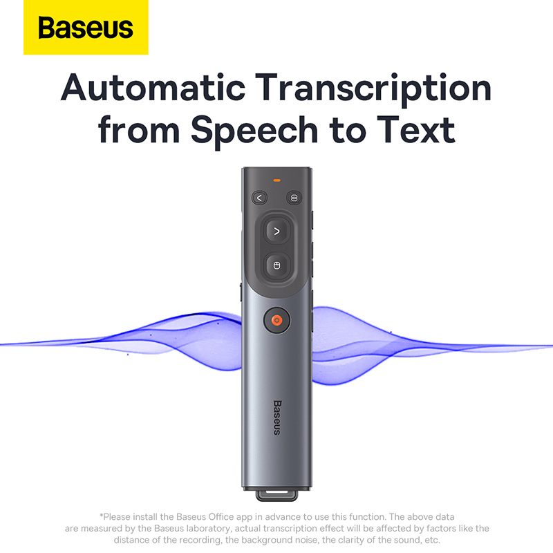 Bút trình chiếu hiệu Baseus Orange Dot AI Wireless Presenter (Red Laser)(Charging) - Nâng tầm đẳng cấp và sự chuyên nghiệp cho mọi bài thuyết trình của bạn với bút trình chiếu <strong>Baseus Orange Dot AI Wireless Presenter (Red Laser)</strong>. Sản phẩm từng đoạt giải thưởng thiết kế Red Dot danh giá, với kiểu dáng tối giản, sang trọng và nút bấm màu cam đặc trưng. Không chỉ là một chiếc bút lật trang thông thường, nó còn được trang bị các tính năng AI thông minh như mở siêu liên kết, điều khiển âm lượng. Tia laser đỏ sắc nét, khoảng cách điều khiển không dây lên đến 50m và pin sạc Type-C tiện lợi cho thời gian sử dụng đến 90 ngày. Đầu nhận USB được cất giữ bằng nam châm ngay trong thân bút, loại bỏ hoàn toàn nỗi lo thất lạc. Hãy làm chủ mọi sân khấu với <strong>Baseus Orange Dot AI Wireless Presenter (Red Laser)</strong>.