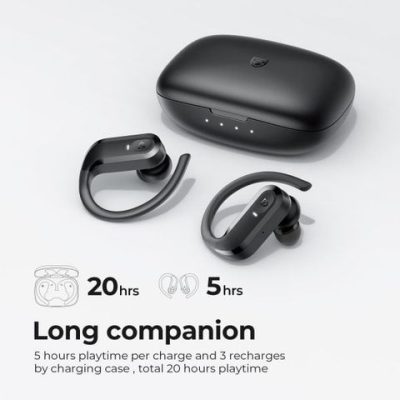 Tai nghe Bluetooth True Wireless Earbuds SoundPeats S5, In-ear, Driver 12mm, Pin 20H, IPX7, Bluetooth 5.0, Móc tai thể thao, Cảm ứng - Tai nghe <strong>Earbuds SoundPeats S5</strong> với thiết kế móc tai thể thao, in-ear, driver 12mm, âm thanh nổi, codec AAC/SBC. Pin 5H (tai nghe), 20H (với hộp sạc), sạc USB-C. IPX7 chống nước, micro kép ENC, Bluetooth 5.0, điều khiển cảm ứng. Bảo hành 12 tháng, lý tưởng cho chạy bộ, gym, nghe nhạc năng động.