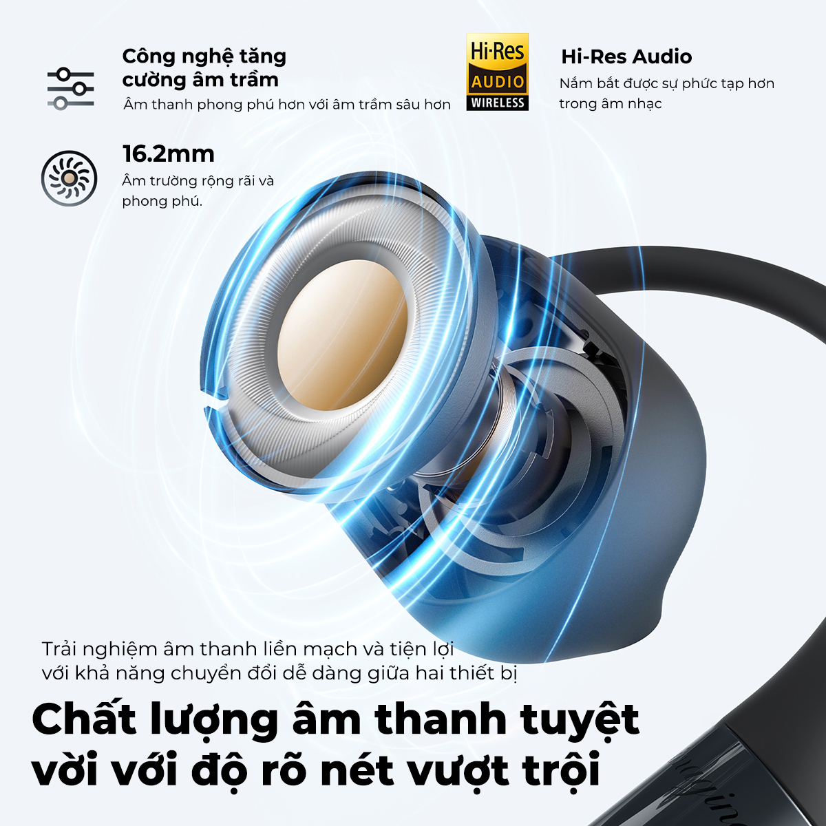 Tai nghe Bluetooth thể thao SoundPEATS Gofree 2, Open-Ear, Driver 16.2mm, Pin 35H, IPX5, Bluetooth 5.3, ENC, Game Mode - <p dir="ltr" data-pm-slice="1 1 []">Tai nghe <strong>SoundPEATS Gofree 2</strong> thiết kế Open-Ear, driver 16.2mm, âm thanh Hi-Res với codec LDAC/AAC/SBC. Pin 9H (tai nghe), 35H (với hộp sạc), sạc USB-C. IPX5 chống nước, 4 mic ENC, Bluetooth 5.3, độ trễ 60ms (Game Mode). Tương thích app SoundPEATS tùy chỉnh EQ. Bảo hành 12 tháng, lý tưởng cho thể thao, nghe nhạc, đàm thoại.</p>