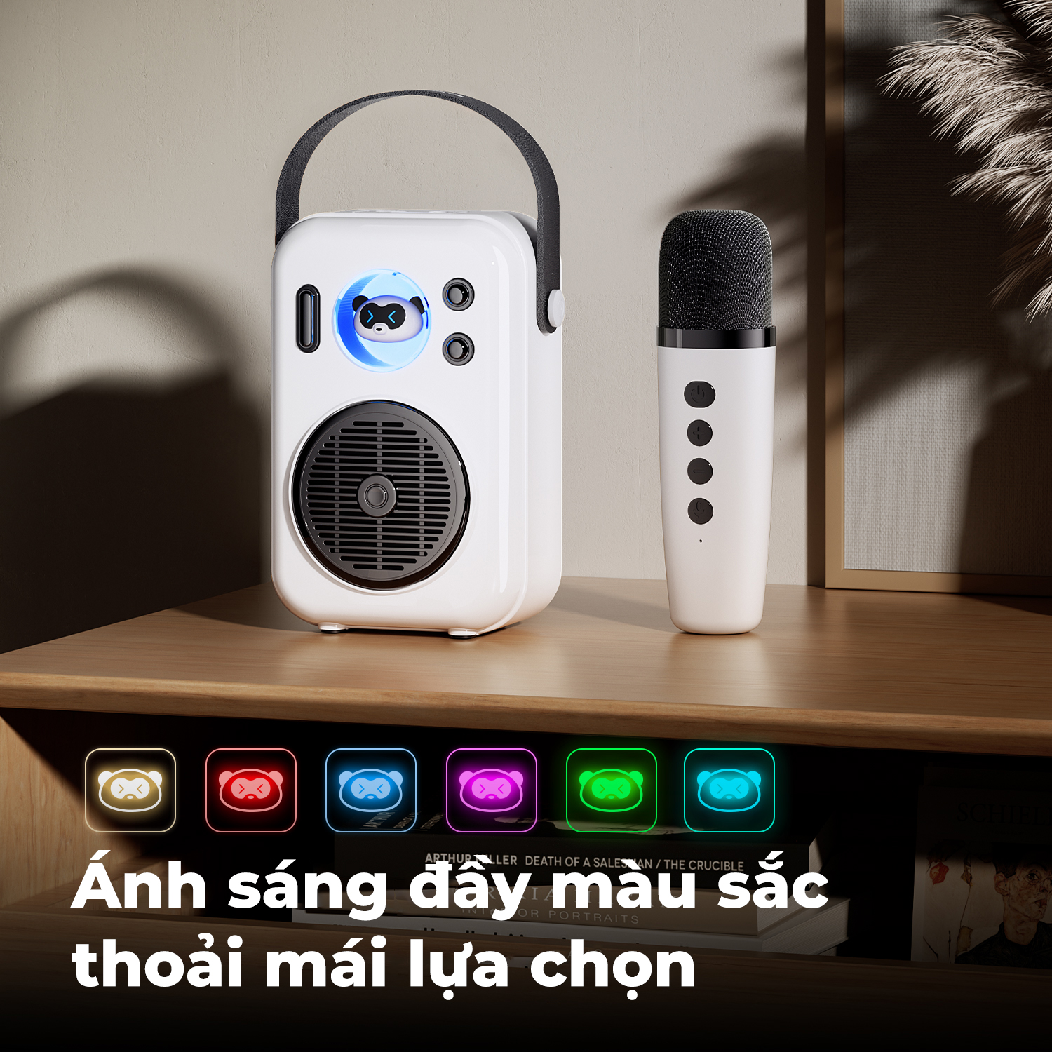 Loa Karaoke di động SoundPEATS Hi Singing, Kèm Micro không dây, Bluetooth 5.1, Pin 5H, LED đa sắc, 4 chế độ giọng hát - Loa Karaoke di động <strong>SoundPEATS Hi Singing</strong> thiết kế nhỏ gọn, màng loa 49.8x21mm, âm thanh sống động. Pin 1800mAh (loa) và 500mAh (mic), dùng 5 giờ, sạc USB-C. Kết nối Bluetooth 5.1, thẻ nhớ, AUX-IN. 4 chế độ giọng hát (Cổ điển, Hoạt hình, Vui vẻ, Quái thú), đèn LED đa sắc. Bảo hành 12 tháng, lý tưởng cho tiệc tùng, dã ngoại, hát karaoke.
