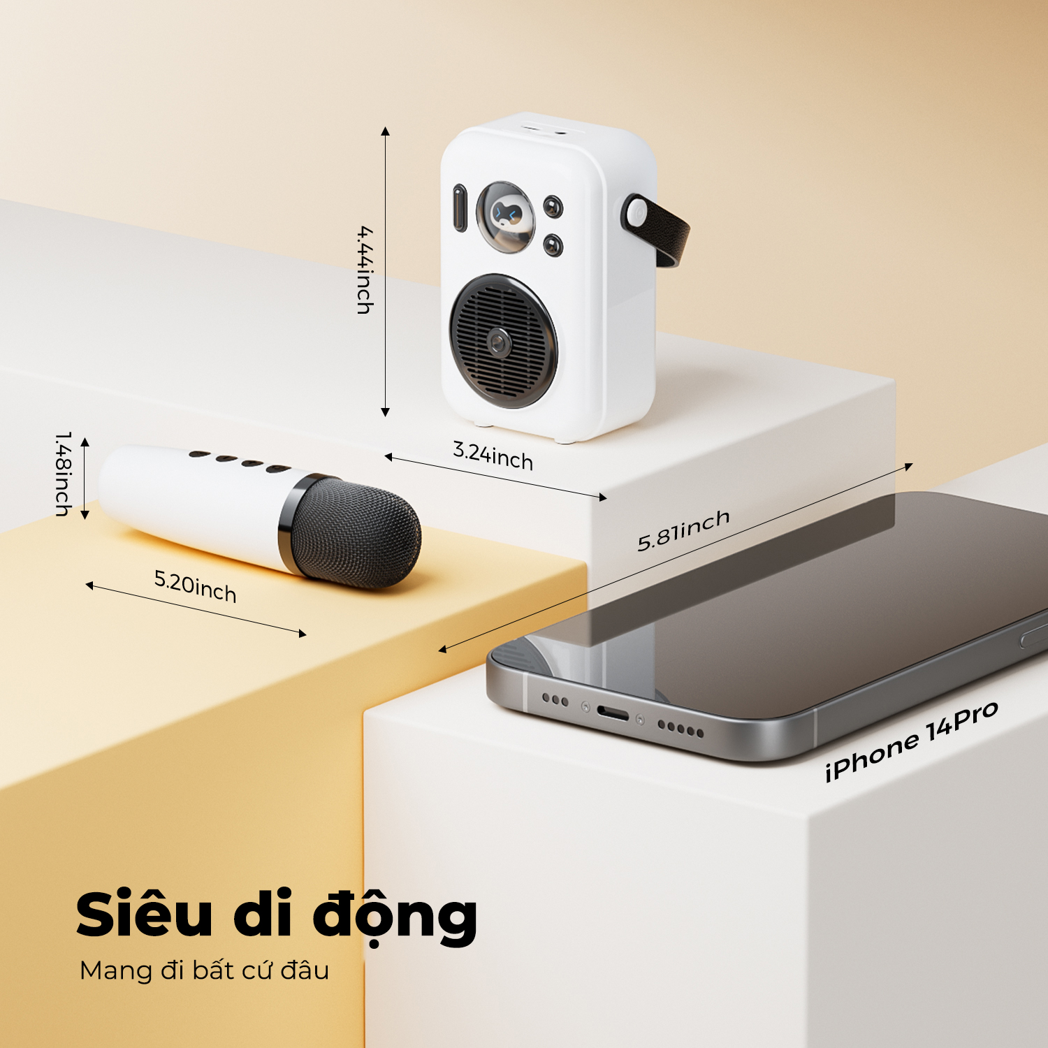 Loa Karaoke di động SoundPEATS Hi Singing, Kèm Micro không dây, Bluetooth 5.1, Pin 5H, LED đa sắc, 4 chế độ giọng hát - Loa Karaoke di động <strong>SoundPEATS Hi Singing</strong> thiết kế nhỏ gọn, màng loa 49.8x21mm, âm thanh sống động. Pin 1800mAh (loa) và 500mAh (mic), dùng 5 giờ, sạc USB-C. Kết nối Bluetooth 5.1, thẻ nhớ, AUX-IN. 4 chế độ giọng hát (Cổ điển, Hoạt hình, Vui vẻ, Quái thú), đèn LED đa sắc. Bảo hành 12 tháng, lý tưởng cho tiệc tùng, dã ngoại, hát karaoke.