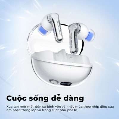 Tai nghe Bluetooth True Wireless SoundPEATS Clear, In-ear, Driver 12mm, Pin 40H, IPX4, Bluetooth 5.3, ENC, Game Mode - Tai nghe <strong>SoundPEATS Clear</strong> phiên bản trong suốt, thiết kế in-ear, driver 12mm, âm thanh sống động, codec AAC/SBC. Pin 7H (tai nghe), 40H (với hộp sạc), sạc USB-C. IPX4 chống nước, 2 mic ENC, Bluetooth 5.3, độ trễ 90ms (Game Mode). App PeatsAudio tùy chỉnh EQ. Bảo hành 12 tháng, lý tưởng nghe nhạc, chơi game, đàm thoại.