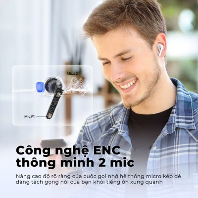 Tai nghe Bluetooth True Wireless SoundPEATS Clear, In-ear, Driver 12mm, Pin 40H, IPX4, Bluetooth 5.3, ENC, Game Mode - Tai nghe <strong>SoundPEATS Clear</strong> phiên bản trong suốt, thiết kế in-ear, driver 12mm, âm thanh sống động, codec AAC/SBC. Pin 7H (tai nghe), 40H (với hộp sạc), sạc USB-C. IPX4 chống nước, 2 mic ENC, Bluetooth 5.3, độ trễ 90ms (Game Mode). App PeatsAudio tùy chỉnh EQ. Bảo hành 12 tháng, lý tưởng nghe nhạc, chơi game, đàm thoại.