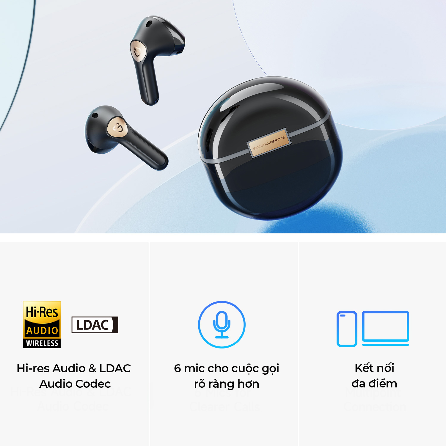 Tai nghe Bluetooth SoundPEATS Air4 Lite, Semi-in-ear, Driver 13mm, Pin 30H, IPX4, Bluetooth 5.3, LDAC, 6 Mic ENC - Tai nghe <strong>SoundPEATS Air4 Lite</strong> với công nghệ <strong>SoundPEATS Air4 Lite,</strong> thiết kế semi-in-ear, driver 13mm, âm thanh Hi-Res qua codec LDAC. Pin 7H (tai nghe), 30H (với hộp sạc), sạc USB-C. IPX4 chống nước, 6 mic ENC, Bluetooth 5.3, độ trễ 80ms (Game Mode). App PeatsAudio tùy chỉnh EQ. Bảo hành 12 tháng, lý tưởng nghe nhạc, chơi game.