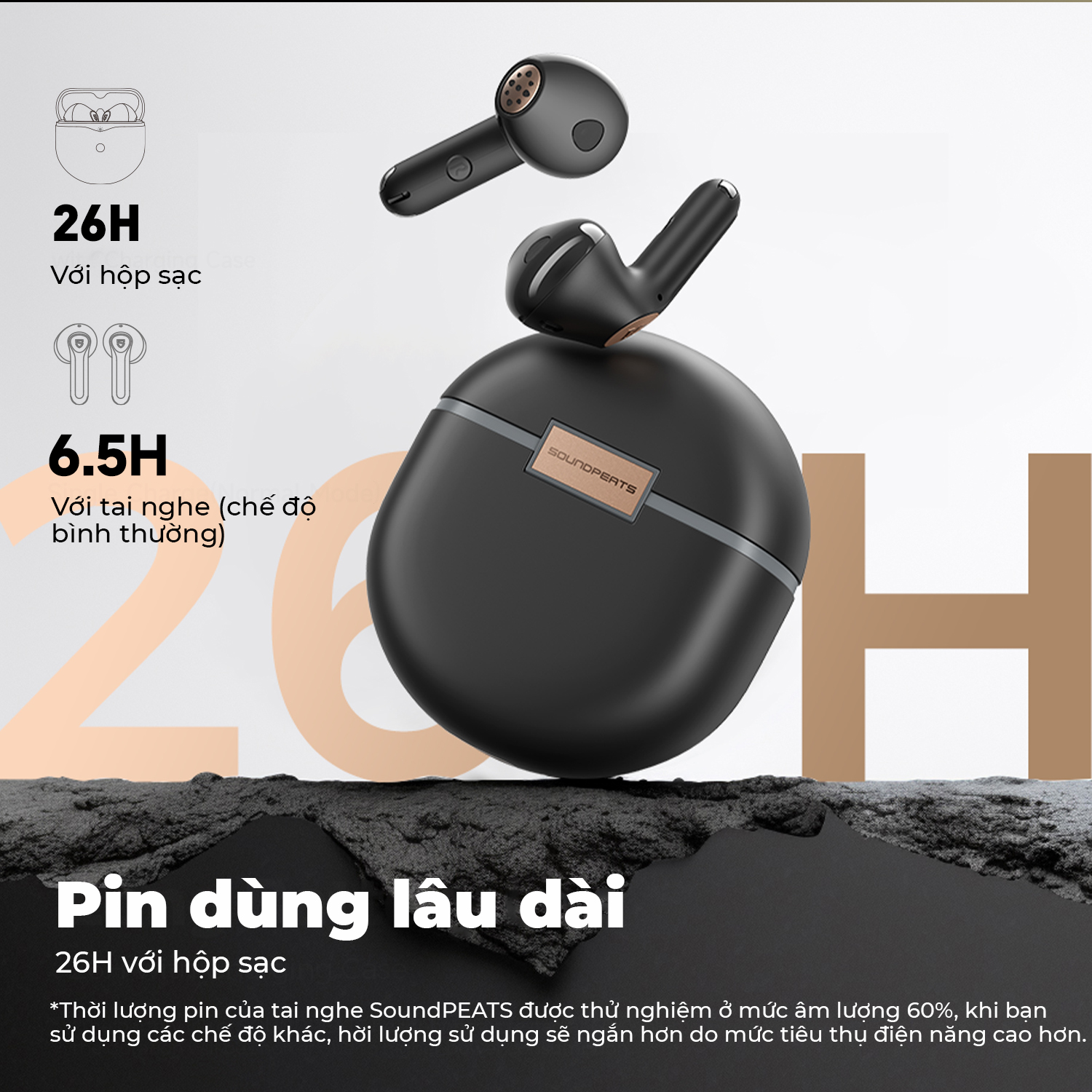 Tai nghe Bluetooth SoundPEATS Air4, Semi-in-ear, Driver 13mm, Pin 26H, IPX4, Bluetooth 5.3, ANC, aptX Lossless - Tai nghe<strong> SoundPEATS Air4</strong> với công nghệ <strong>SoundPEATS Air4</strong>, thiết kế semi-in-ear, driver 13mm, âm thanh chất lượng CD qua codec aptX Lossless. Pin 6.5H (tai nghe), 26H (với hộp sạc), sạc USB-C. IPX4 chống nước, 6 mic ENC, Bluetooth 5.3, độ trễ 88ms (Game Mode). App PeatsAudio tùy chỉnh EQ. Bảo hành 12 tháng, lý tưởng nghe nhạc, chơi game.