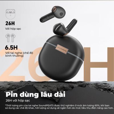 Tai nghe Bluetooth SoundPEATS Air4, Semi-in-ear, Driver 13mm, Pin 26H, IPX4, Bluetooth 5.3, ANC, aptX Lossless - Tai nghe<strong> SoundPEATS Air4</strong> với công nghệ <strong>SoundPEATS Air4</strong>, thiết kế semi-in-ear, driver 13mm, âm thanh chất lượng CD qua codec aptX Lossless. Pin 6.5H (tai nghe), 26H (với hộp sạc), sạc USB-C. IPX4 chống nước, 6 mic ENC, Bluetooth 5.3, độ trễ 88ms (Game Mode). App PeatsAudio tùy chỉnh EQ. Bảo hành 12 tháng, lý tưởng nghe nhạc, chơi game.