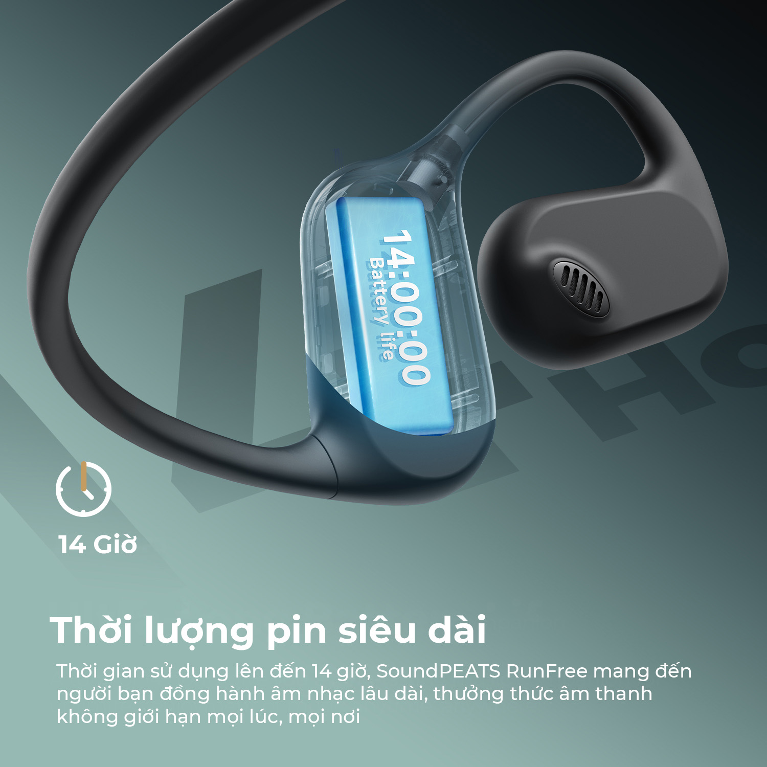 Tai nghe Bluetooth thể thao SoundPEATS RunFree, Open-Ear, Driver 16.2mm, Pin 14H, IPX7, Bluetooth 5.3, ENC - Tai nghe <strong>SoundPEATS RunFree</strong> với công nghệ RunFree, thiết kế Open-Ear, driver 16.2mm, âm thanh sống động. Pin 14H, sạc USB-C, Bluetooth 5.3, độ trễ thấp. IPX7 chống nước, 4 mic ENC, trọng lượng 31g. Hỗ trợ app PeatsAudio tùy chỉnh EQ. Bảo hành 12 tháng, lý tưởng cho chạy bộ, tập gym, nghe nhạc.
