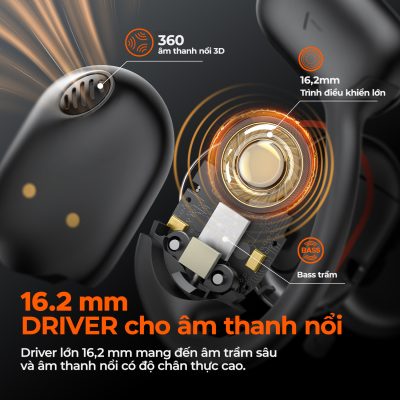 Tai nghe Bluetooth thể thao SoundPEATS GoFree, Open-Ear, Driver 16.2mm, Pin 45H, IPX4, Bluetooth 5.3, ENC - Tai nghe<strong> SoundPEATS GoFree</strong> với công nghệ <strong>SoundPEATS GoFree</strong>, thiết kế Open-Ear, driver 16.2mm, âm thanh sống động. Pin 10H (tai nghe), 45H (với hộp sạc), sạc USB-C. IPX4 chống nước, 4 mic ENC, Bluetooth 5.3, độ trễ 60ms (Game Mode). App PeatsAudio tùy chỉnh EQ. Bảo hành 12 tháng, lý tưởng cho chạy bộ, tập gym.