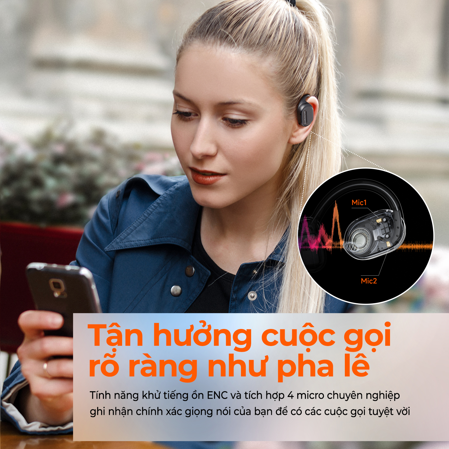 Tai nghe Bluetooth thể thao SoundPEATS GoFree, Open-Ear, Driver 16.2mm, Pin 45H, IPX4, Bluetooth 5.3, ENC - Tai nghe<strong> SoundPEATS GoFree</strong> với công nghệ <strong>SoundPEATS GoFree</strong>, thiết kế Open-Ear, driver 16.2mm, âm thanh sống động. Pin 10H (tai nghe), 45H (với hộp sạc), sạc USB-C. IPX4 chống nước, 4 mic ENC, Bluetooth 5.3, độ trễ 60ms (Game Mode). App PeatsAudio tùy chỉnh EQ. Bảo hành 12 tháng, lý tưởng cho chạy bộ, tập gym.