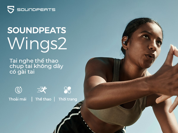 Tai nghe Bluetooth thể thao SoundPEATS Wings2, Móc tai, Driver 13mm, Pin 30H, IPX4, Bluetooth 5.3, Game Mode 70ms - Tai nghe <strong>SoundPEATS Wings2</strong> với công nghệ <strong>SoundPEATS Wings2</strong>, thiết kế móc tai, driver 13mm, âm thanh sống động. Pin 8H (tai nghe), 30H (với hộp sạc), sạc USB-C. IPX4 chống nước, Bluetooth 5.3, độ trễ 70ms (Game Mode). 2 mic ENC, app PeatsAudio tùy chỉnh EQ. Bảo hành 12 tháng, lý tưởng cho chạy bộ, tập gym. <h2></h2>