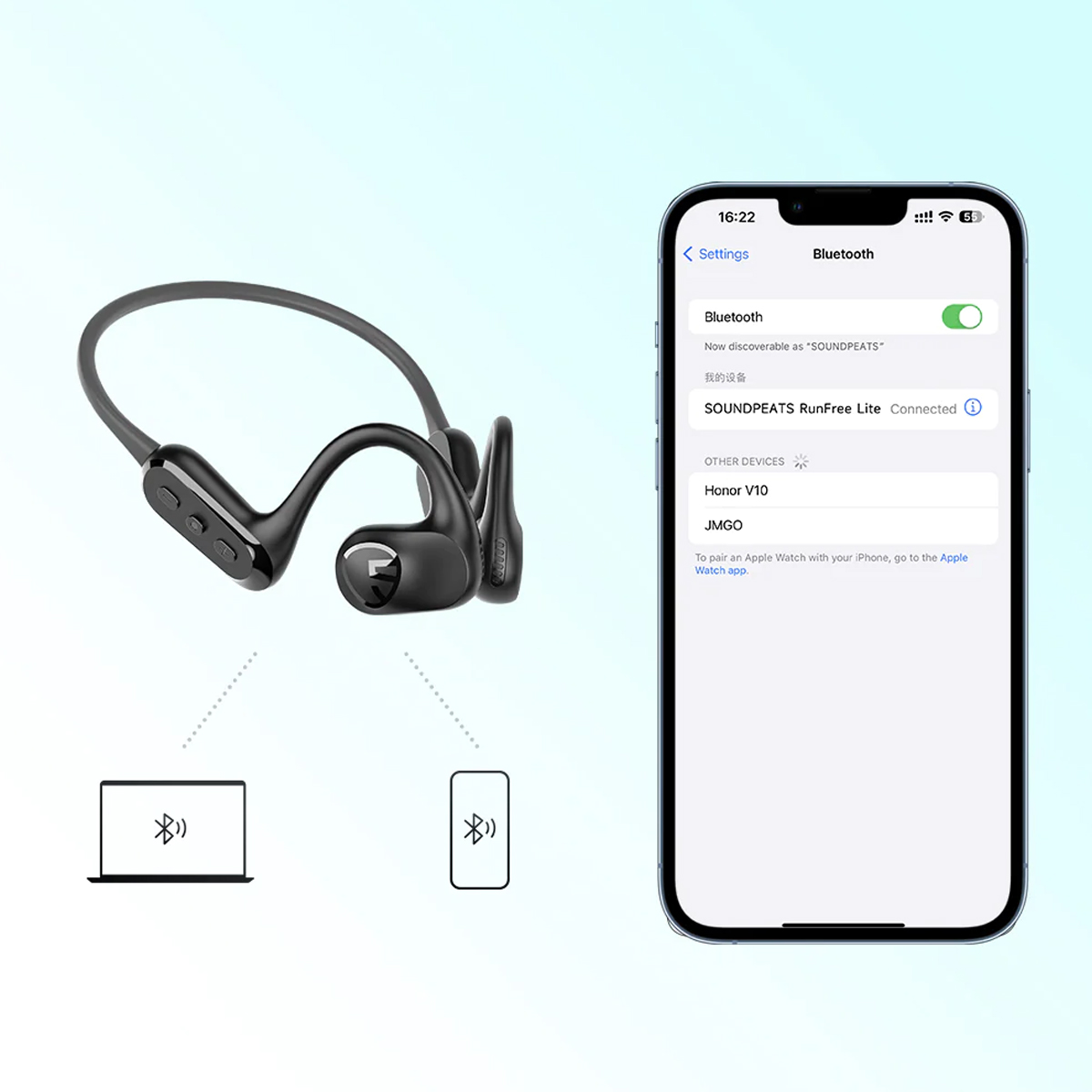 Tai nghe Bluetooth thể thao SoundPEATS RunFree Lite, Open-Ear, Driver 16.2mm, Pin 14H, IPX4, Bluetooth 5.3, ENC - Tai nghe <strong>SoundPEATS RunFree Lite</strong> với công nghệ <strong>SoundPEATS RunFree Lite</strong>, thiết kế Open-Ear, driver 16.2mm, âm thanh sống động. Pin 14H, sạc USB-C, Bluetooth 5.3, độ trễ thấp. IPX4 chống nước, 2 mic ENC, trọng lượng 28g. Hỗ trợ app PeatsAudio tùy chỉnh EQ. Bảo hành 12 tháng, lý tưởng cho chạy bộ, tập gym, nghe nhạc.