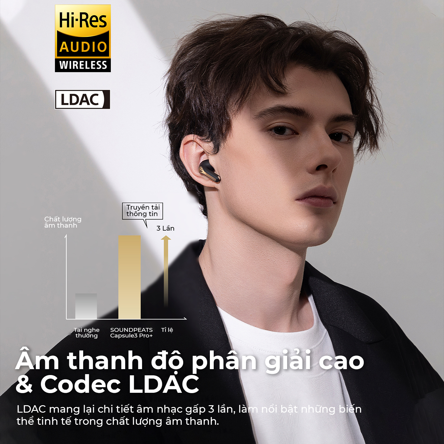 Tai nghe Bluetooth SoundPEATS Capsule 3 Pro+ (Plus), Hi-Res Audio, LDAC, ANC -45dB, Driver 12mm+XMEMS, Pin 43H, Bluetooth 5.3 - Tai nghe<strong> SoundPEATS Capsule 3 Pro+ (Plus)</strong> với công nghệ <strong>SoundPEATS Capsule 3 Pro+ (Plus)</strong>, Hi-Res Audio, codec LDAC, driver 12mm+XMEMS, âm thanh sống động. ANC -45dB, 6 mic ENC, Bluetooth 5.3, độ trễ 70ms. Pin 6.5H (tai nghe), 43H (với hộp sạc), sạc không dây. IPX4 chống nước, app PeatsAudio tùy chỉnh EQ. Bảo hành 12 tháng.