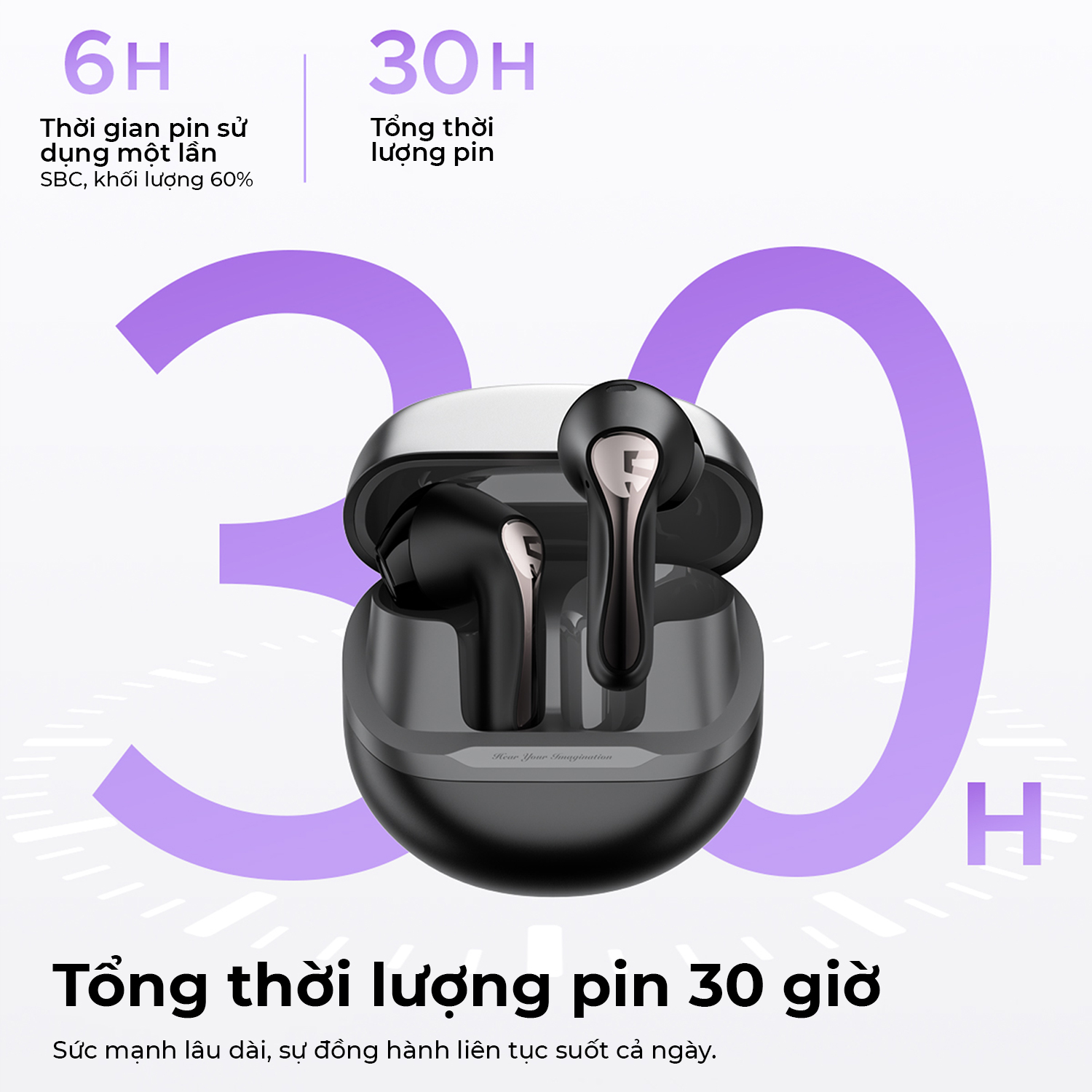 Tai nghe Bluetooth True Wireless SoundPEATS Air 5, Driver 13mm, Hi-Res Audio, Bluetooth 5.4, Pin 30H, IPX5, 6 Mic - Tai nghe <strong>SoundPEATS Air 5</strong> với công nghệ<strong> SoundPEATS Air 5</strong>, driver 13mm, âm thanh Hi-Res (Qualcomm Snapdragon Sound), Bluetooth 5.4, kết nối đa điểm. Pin 6.5H (tai nghe), 30H (với hộp sạc), sạc nhanh USB-C. 6 mic với cVc 8.0 giảm ồn, IPX5 chống nước. Tùy chỉnh qua app PeatsAudio, lý tưởng nghe nhạc, chơi game. Bảo hành 12 tháng.