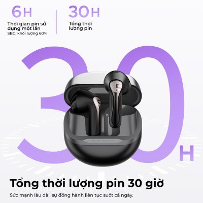 Tai nghe Bluetooth True Wireless SoundPEATS Air 5, Driver 13mm, Hi-Res Audio, Bluetooth 5.4, Pin 30H, IPX5, 6 Mic - Tai nghe <strong>SoundPEATS Air 5</strong> với công nghệ<strong> SoundPEATS Air 5</strong>, driver 13mm, âm thanh Hi-Res (Qualcomm Snapdragon Sound), Bluetooth 5.4, kết nối đa điểm. Pin 6.5H (tai nghe), 30H (với hộp sạc), sạc nhanh USB-C. 6 mic với cVc 8.0 giảm ồn, IPX5 chống nước. Tùy chỉnh qua app PeatsAudio, lý tưởng nghe nhạc, chơi game. Bảo hành 12 tháng.