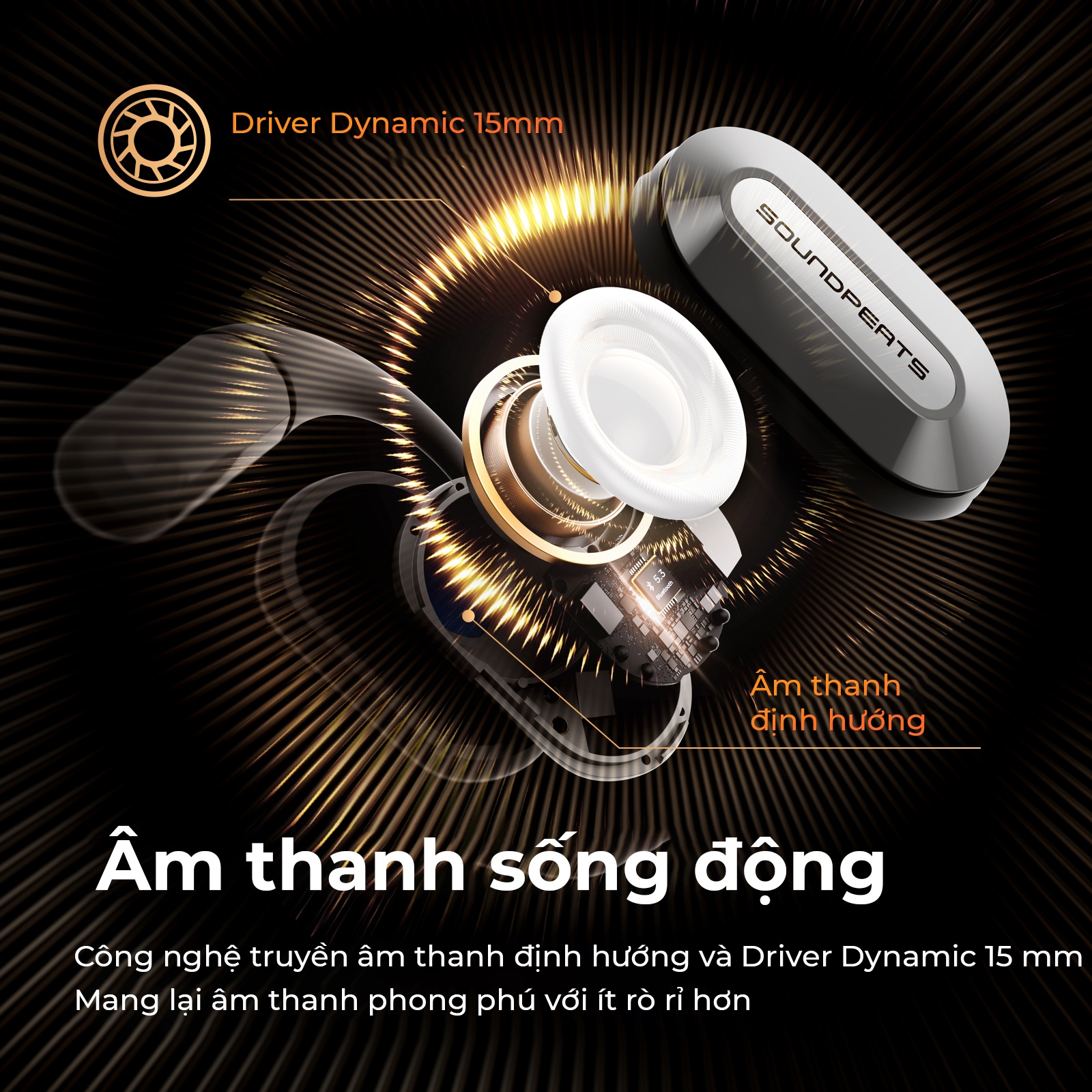 Tai nghe Bluetooth thể thao SoundPEATS HearFit, Open-Ear, Driver 15mm, Bluetooth 5.3, Pin 22H, IPX5, ENC - Tai nghe <strong>SoundPEATS HearFit</strong> với công nghệ <strong>SoundPEATS HearFit,</strong> thiết kế Open-Ear, driver 15mm, âm thanh định hướng, Bluetooth 5.3, độ trễ 70ms. Pin 6.5H (tai nghe), 22H (với hộp sạc), sạc nhanh USB-C. IPX5 chống nước, 4 mic ENC, hỗ trợ app PeatsAudio với 9 EQ. Trọng lượng 9.4g mỗi tai, lý tưởng cho thể thao, du lịch. Bảo hành 12 tháng.