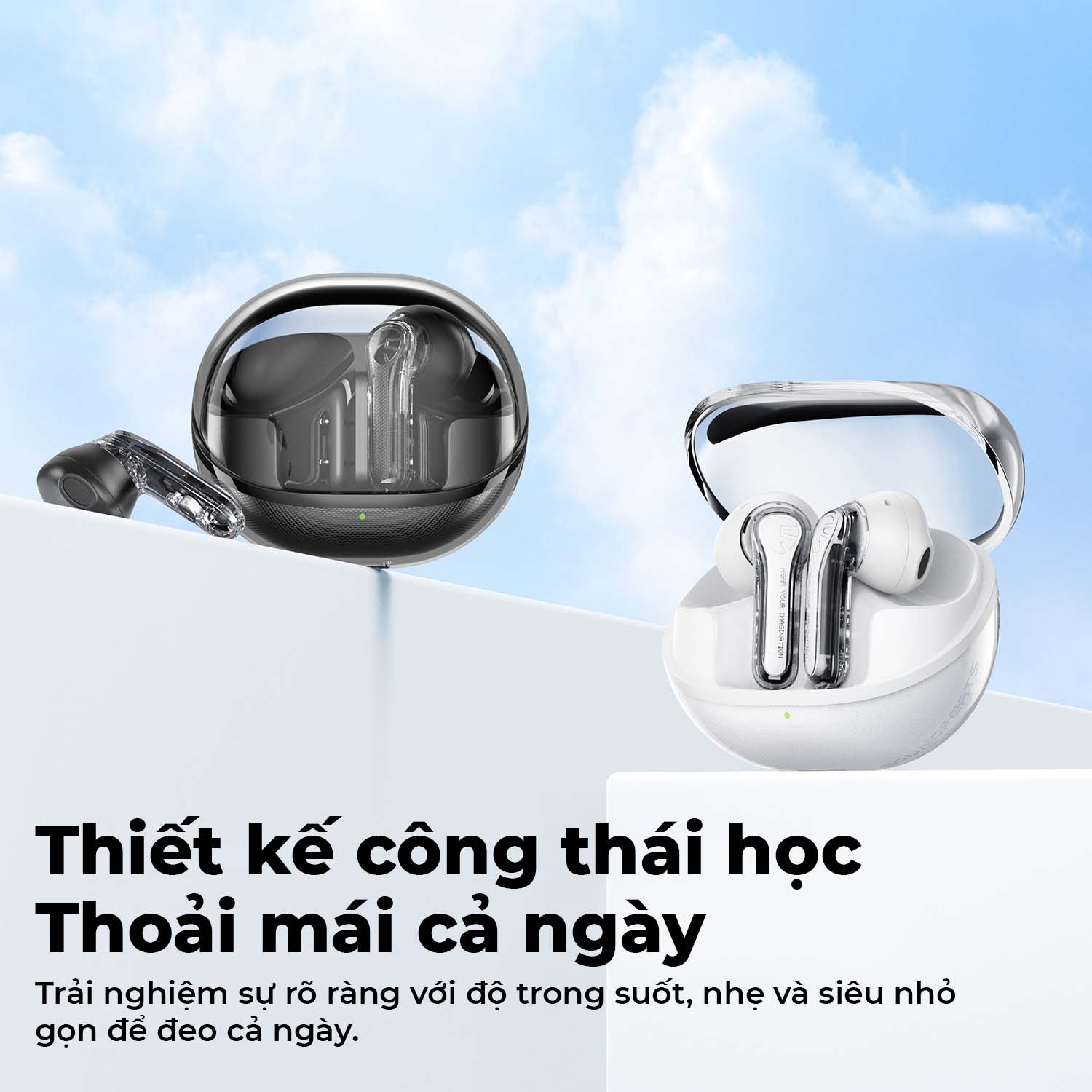 Tai nghe Bluetooth SoundPEATS Clear-Pods, Driver 13mm, ENC, Pin 40H, Bluetooth 5.3, Game Mode, IPX4 - Tai nghe <strong>Bluetooth SoundPEATS Clear-Pods</strong> driver 13mm, âm thanh nổi, ENC với 2 mic cho cuộc gọi rõ nét. Pin 7H (tai nghe), 40H (với hộp sạc), sạc nhanh USB-C. Thiết kế trong suốt, IPX4 chống nước, Bluetooth 5.3, Game Mode 120ms. Tùy chỉnh EQ qua app PeatsAudio. Bảo hành 12 tháng, lý tưởng nghe nhạc, chơi game.