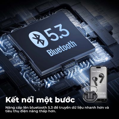 Tai nghe Bluetooth SoundPEATS Clear-Pods, Driver 13mm, ENC, Pin 40H, Bluetooth 5.3, Game Mode, IPX4 - Tai nghe <strong>Bluetooth SoundPEATS Clear-Pods</strong> driver 13mm, âm thanh nổi, ENC với 2 mic cho cuộc gọi rõ nét. Pin 7H (tai nghe), 40H (với hộp sạc), sạc nhanh USB-C. Thiết kế trong suốt, IPX4 chống nước, Bluetooth 5.3, Game Mode 120ms. Tùy chỉnh EQ qua app PeatsAudio. Bảo hành 12 tháng, lý tưởng nghe nhạc, chơi game.