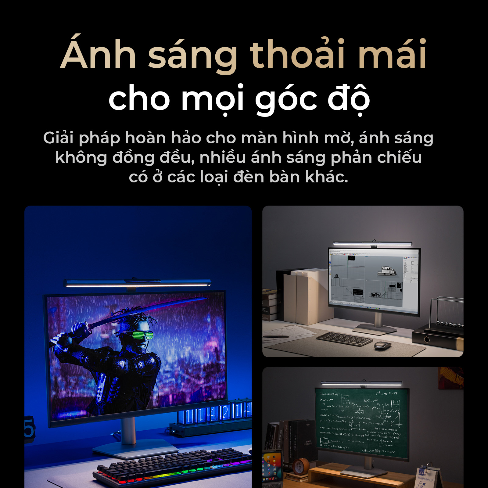 Đèn treo màn hình Baseus i-wok 3 Series Asymmetric Light Source Magnetic Screen Hanging Light - Nâng cấp không gian làm việc của bạn lên một tầm cao chuyên nghiệp với đèn treo màn hình <strong>Baseus i-wok 3 Series</strong>. Công nghệ nguồn sáng bất đối xứng độc quyền chiếu sáng hoàn hảo khu vực làm việc mà không gây lóa màn hình, bảo vệ mắt tối đa. Điểm nhấn đột phá là bộ điều khiển không dây dạng núm xoay, cho phép bạn tùy chỉnh độ sáng và 3 chế độ màu (trắng, vàng, hỗn hợp) một cách tiện lợi và tinh tế. Với chỉ số hoàn màu CRI>95, ánh sáng trung thực như ban ngày, lý tưởng cho công việc thiết kế và đòi hỏi sự chính xác về màu sắc. Đế hít từ tính thông minh giúp lắp đặt dễ dàng và nhanh chóng. Hãy chọn <strong>Baseus i-wok 3 Series</strong> để trải nghiệm sự chuyên nghiệp và thoải mái tối đa.