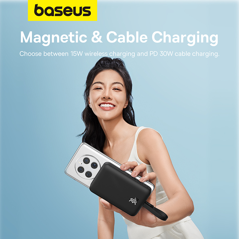 Sạc dự phòng không dây hiệu Baseus Magnetic Mini Fast Charge Type-C Edition 10000mAh 30W - Tạm biệt sự cồng kềnh với pin sạc dự phòng <strong>Baseus Magnetic Mini</strong> 10000mAh 30W! Đây là giải pháp năng lượng tối ưu, kết hợp thiết kế siêu nhỏ gọn (nhỏ hơn cả iPhone Mini) và sức mạnh sạc nhanh PD 30W đột phá. Lực hít từ tính cực mạnh bám chắc vào mặt lưng iPhone, cho phép bạn vừa sạc không dây, vừa sử dụng điện thoại thoải mái. Công suất 30W đủ sức sạc nhanh cho cả iPhone, các dòng flagship Android và thậm chí là MacBook Air. Dung lượng 10000mAh bền bỉ cùng màn hình LED kỹ thuật số hiển thị chính xác % pin. <strong>Baseus Magnetic Mini</strong> là sự lựa chọn hoàn hảo cho người dùng tìm kiếm sức mạnh, sự tiện lợi và tính di động tối đa.