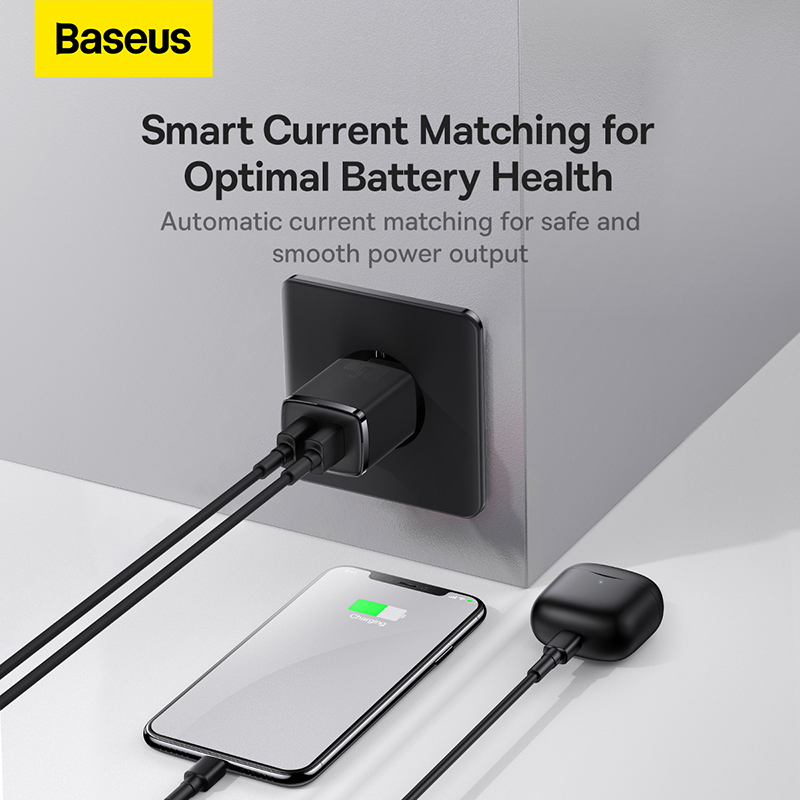 Củ sạc hiệu Baseus Compact 2U 10.5W EU - Đơn giản hóa việc sạc pin hàng ngày của bạn với củ sạc <strong>Baseus Compact 2U 10.5W EU</strong>. Với thiết kế siêu nhỏ gọn, chỉ tương đương một hộp đựng tai nghe, củ sạc này là giải pháp hoàn hảo để tiết kiệm không gian và mang theo khi đi du lịch. Trang bị 2 cổng USB-A tiện lợi, bạn có thể sạc đồng thời 2 thiết bị như điện thoại và tai nghe không dây một cách dễ dàng. Công suất 10.5W được phân bổ thông minh, đảm bảo dòng sạc ổn định và hiệu quả. Chip bảo vệ đa tầng tích hợp giúp ngăn ngừa các nguy cơ quá dòng, quá nhiệt, đảm bảo an toàn tuyệt đối cho thiết bị của bạn. Chọn ngay <strong>Baseus Compact 2U 10.5W EU</strong> cho một cuộc sống gọn gàng và tiện lợi.