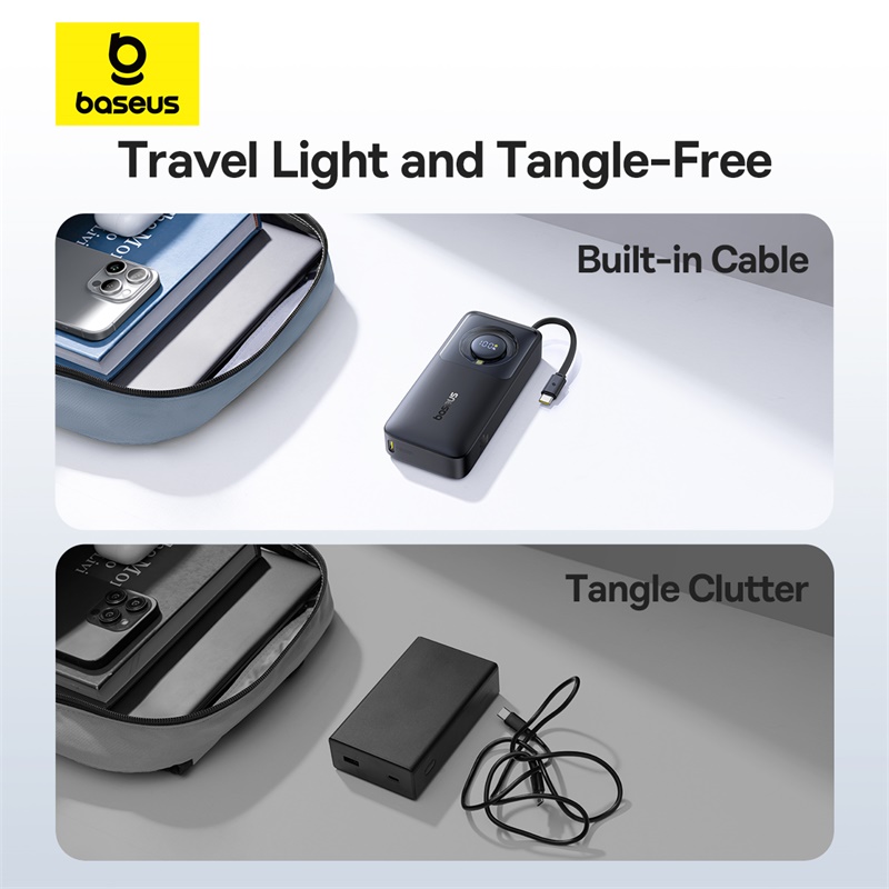 Sạc dự phòng hiệu Baseus Free2Pull with Retractable Cable 10000mAh 30W - Mệt mỏi với mớ dây cáp sạc lộn xộn? Pin sạc dự phòng <strong>Baseus Free2Pull</strong> là cuộc cách mạng về sự tiện lợi mà bạn hằng mong đợi! Thiết kế độc đáo với cáp rút gọn 2 trong 1 (Type-C & Lightning) được tích hợp sẵn, giúp bạn sạc mọi thiết bị mà không cần mang theo dây riêng. Công suất sạc nhanh Power Delivery 30W mạnh mẽ, đủ sức sạc nhanh cho cả iPhone, Android và thậm chí là MacBook Air. Dung lượng 10000mAh nhỏ gọn, lý tưởng cho nhu cầu hàng ngày, cùng màn hình LED kỹ thuật số hiển thị phần trăm pin trực quan. Sở hữu ngay <strong>Baseus Free2Pull</strong> để trải nghiệm sự tự do và gọn gàng tối thượng trong lòng bàn tay.