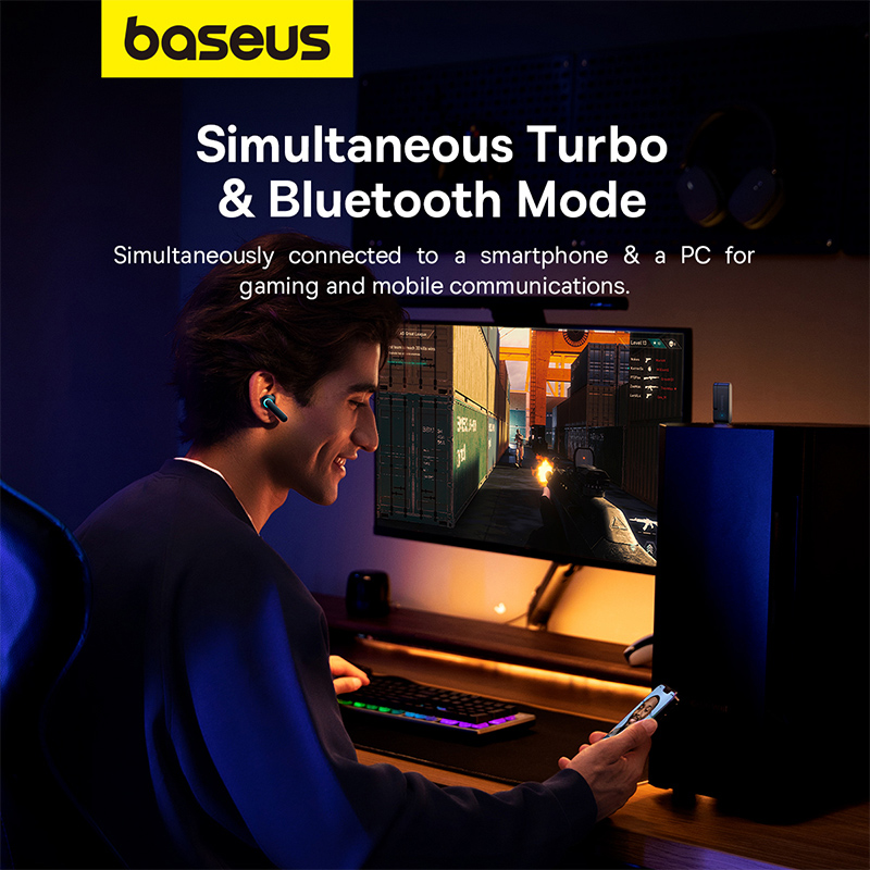 Tai nghe không dây hiệu Baseus AeQur G10 - Chinh phục mọi đấu trường ảo với tai nghe gaming <strong>Baseus AeQur G10</strong>. Được thiết kế dành riêng cho game thủ, tai nghe mang đến độ trễ siêu thấp chỉ 25ms qua kết nối 2.4G Dongle, cho phản ứng tức thì và lợi thế tuyệt đối. Công nghệ kết nối kép đột phá cho phép bạn vừa chơi game trên PC/Console, vừa nhận cuộc gọi từ điện thoại qua Bluetooth 5.3 mà không cần tháo tai nghe. Đắm chìm trong không gian âm thanh vòm 360° sống động, xác định chính xác vị trí kẻ địch. Thiết kế mecha đầy cảm hứng cùng đèn RGB rực rỡ thể hiện cá tính. Trang bị ngay <strong>Baseus AeQur G10</strong> để thống trị thế giới game của bạn!