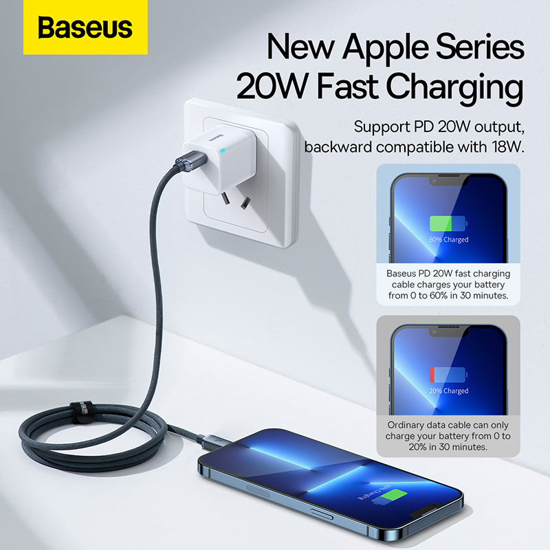 Cáp sạc nhanh hiệu Baseus Crystal Shine Series Type-C to iP 20W - Nâng cấp trải nghiệm sạc cho iPhone của bạn với cáp <strong>Baseus Crystal Shine Series</strong> Type-C to iP 20W. Sở hữu thiết kế lấp lánh, sang trọng với đầu cắm hợp kim nhôm và vỏ bọc dây dù bện cao cấp, đây không chỉ là một sợi cáp sạc mà còn là một phụ kiện thời trang. Hỗ trợ công suất sạc nhanh Power Delivery (PD) 20W, cáp giúp sạc đầy 60% pin cho iPhone chỉ trong 30 phút. Chip thông minh tích hợp tự động điều chỉnh dòng điện, đảm bảo sạc nhanh nhưng vẫn an toàn tuyệt đối cho thiết bị của bạn. Với độ dài 1.2m tiện lợi và độ bền vượt trội, cáp <strong>Baseus Crystal Shine Series</strong> là sự kết hợp hoàn hảo giữa thẩm mỹ và hiệu năng.