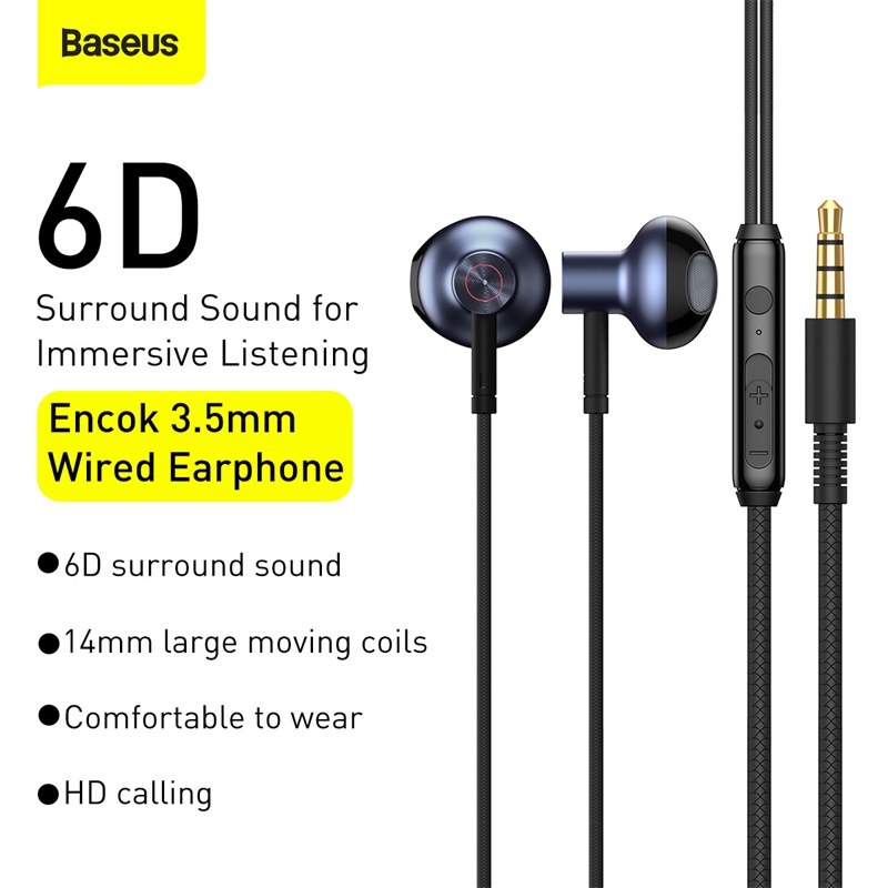 Tai nghe có dây hiệu Baseus Encok 3.5mm H19 - Khám phá thế giới âm thanh sống động cùng tai nghe <strong>Baseus Encok 3.5mm H19</strong>. Với thiết kế công thái học nghiêng 60 độ độc đáo, tai nghe mang lại cảm giác đeo thoải mái suốt ngày dài mà không gây đau tai. Màng loa PET 14mm tái tạo âm thanh Hi-Fi chi tiết, từ dải bass trầm ấm đến treble trong trẻo, cho bạn đắm chìm trong từng giai điệu. Micro đa hướng độ nhạy cao đảm bảo cuộc gọi luôn rõ ràng, liền mạch. Tích hợp bộ điều khiển thông minh ngay trên dây, việc điều khiển nhạc và cuộc gọi chưa bao giờ dễ dàng hơn. Sở hữu ngay <strong>Baseus Encok 3.5mm H19</strong> chính hãng để nâng tầm trải nghiệm âm thanh của bạn!