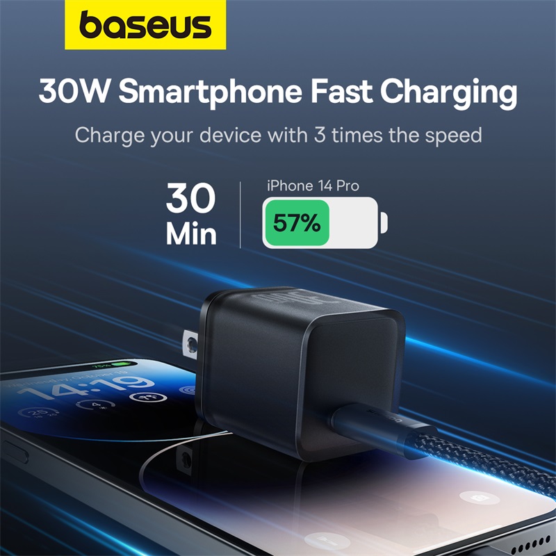 Sạc nhanh hiệu Baseus GaN5S 1C 30W US - Đừng để kích thước đánh lừa bạn! Củ sạc <strong>Baseus GaN5S 1C 30W US</strong> là một "gã khổng lồ" năng lượng trong một thân hình tí hon. Tích hợp công nghệ GaN5S tiên tiến nhất, sản phẩm mang đến công suất 30W mạnh mẽ, có khả năng sạc nhanh cho cả MacBook Air, iPad Pro và hỗ trợ sạc siêu nhanh cho Samsung. Với kích thước chỉ tương đương một đồng xu, đây là người bạn đồng hành lý tưởng cho những chuyến đi, giúp tiết kiệm không gian mà không hy sinh hiệu suất. An toàn, mạnh mẽ và siêu di động, <strong>Baseus GaN5S 1C 30W US</strong> là giải pháp sạc tối giản cho mọi tín đồ công nghệ.