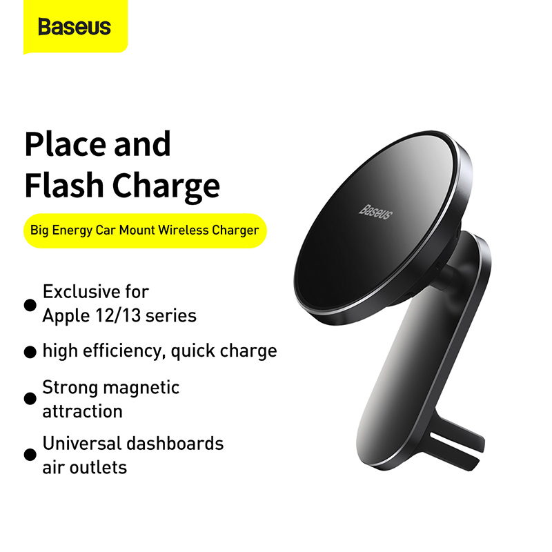 Giá Đỡ Sạc Không Dây Ô Tô Baseus Big Energy - Hít Từ Tính Cực Mạnh, Sạc Nhanh 15W, Cho iPhone & Android - Trải nghiệm sự tiện lợi và sức mạnh từ tính vượt trội với giá đỡ sạc không dây <strong>Baseus Big Energy</strong>. Với lực hút nam châm N52 cực mạnh, sản phẩm giữ chặt điện thoại của bạn một cách ổn định trên mọi cung đường, loại bỏ hoàn toàn tình trạng rung lắc, rơi rớt. Tận hưởng tốc độ sạc nhanh không dây 15W, giúp nạp đầy năng lượng cho thiết bị trong suốt hành trình. Thiết kế tối giản, sang trọng với vòng đèn LED tinh tế, cùng khả năng xoay 360 độ linh hoạt, <strong>Baseus Big Energy</strong> không chỉ là một phụ kiện tiện ích mà còn là một điểm nhấn đẳng cấp cho nội thất xe hơi của bạn. Đây là người bạn đồng hành đáng tin cậy trên mọi nẻo đường.