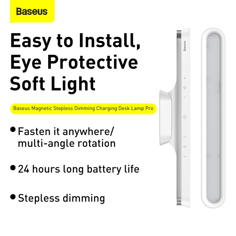 Đèn treo đế hít nam châm hiệu Baseus Magnetic Stepless Dimming Charging Pro - Nâng tầm không gian chiếu sáng của bạn lên một đẳng cấp chuyên nghiệp với <strong>Baseus Magnetic Stepless Dimming Charging Pro</strong>. Phiên bản "Pro" này mang đến chất lượng ánh sáng vượt trội với chỉ số hoàn màu Ra>95, tái tạo màu sắc chân thực như ánh sáng tự nhiên, lý tưởng cho công việc đòi hỏi độ chính xác màu cao. Tận hưởng 3 chế độ màu tùy chỉnh và điều chỉnh độ sáng vô cấp để phù hợp mọi tâm trạng. Thiết kế đế hít nam châm thông minh, pin sạc không dây và khả năng tháo rời linh hoạt vẫn là những điểm nhấn không thể bỏ qua. Hãy đầu tư vào một nguồn sáng chuyên nghiệp, bảo vệ mắt và đầy phong cách với <strong>Baseus Magnetic Stepless Dimming Charging Pro</strong>.